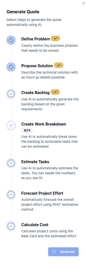 Estimato AI generation panel